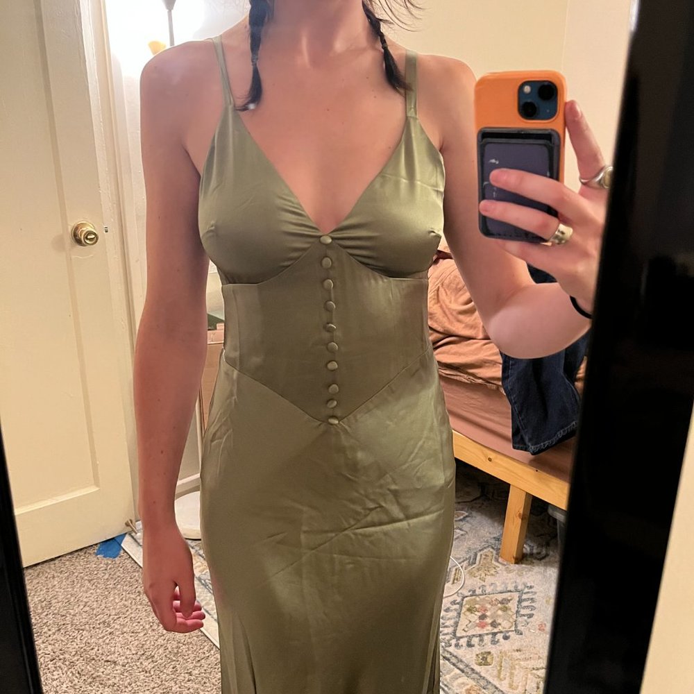 Reformation Satin Olive Slip Maxi Dress - Picture 9 of 9